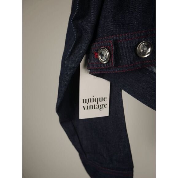 Unique Vintage Dark Denim rhinestone Western Boxy Crop Jacket 4X - Picture 9 of 9